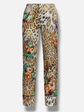 Adriana Iglesias Women's Beige Silk Tropical Leopard Pajama Pants Size 38